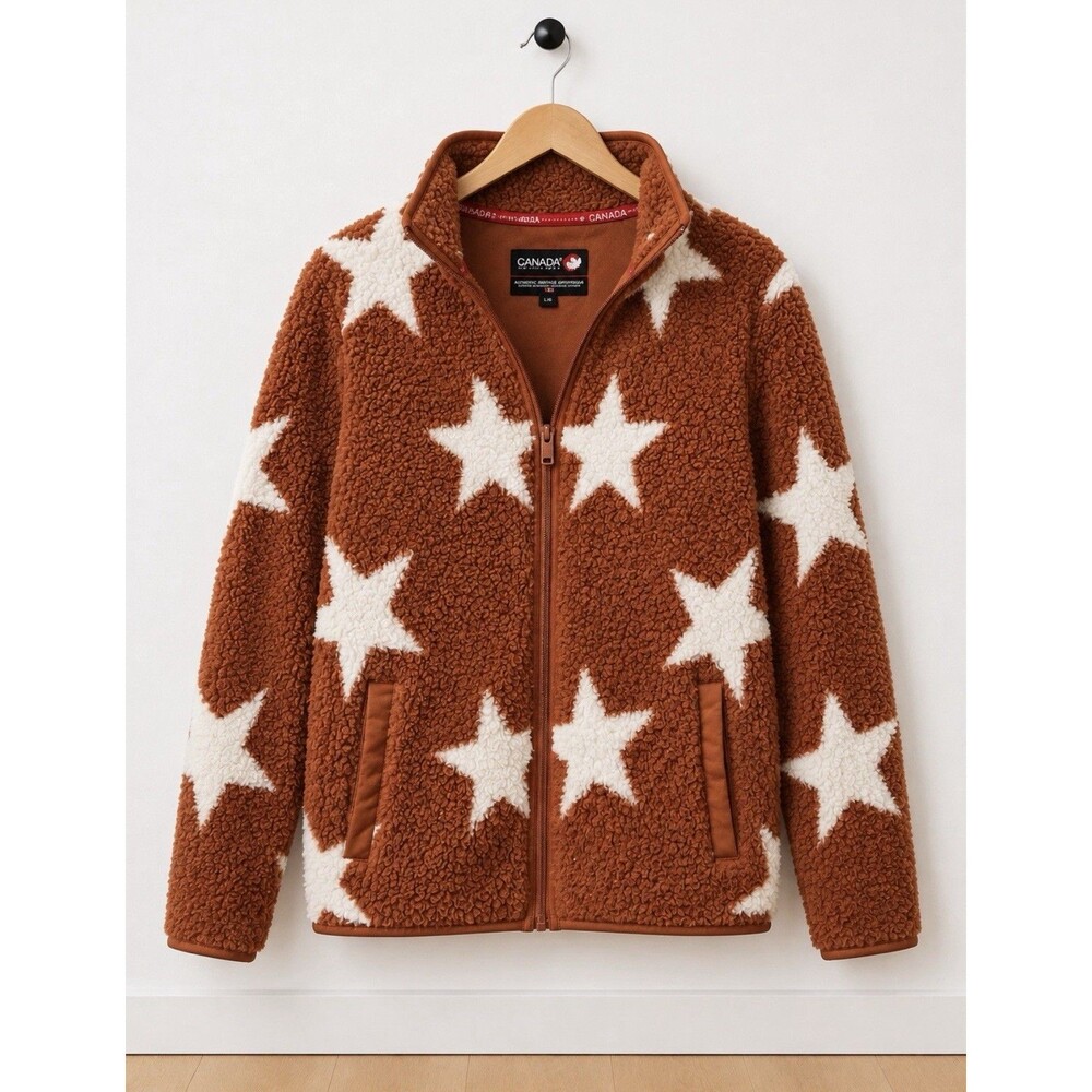 Canada Weather Gear Women's Sherpa Jacket Large Rust White Star Full Zip